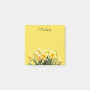 Daffodil Floral Yellow Script Monogram Name 3x3 Post-it Notes
