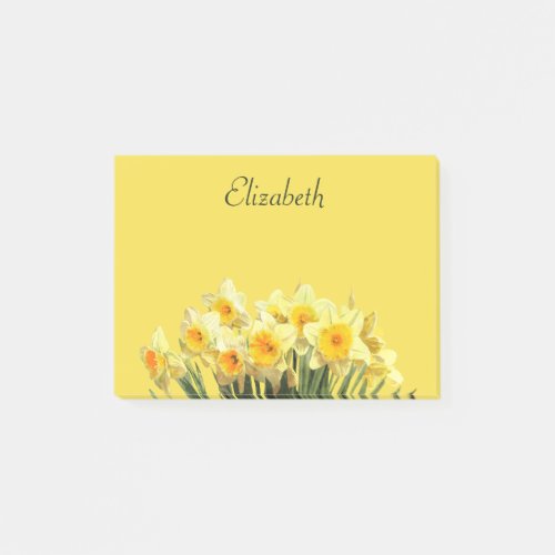 Daffodil Floral Yellow Script Monogram Name 4x3 Post_it Notes