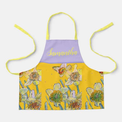 Daffodil Floral Yellow Spring Flower Pattern Kids Apron