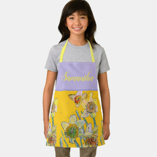 Daffodil Floral Yellow Spring Flower Pattern Kids Apron