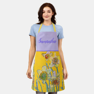 Daffodil Floral Yellow Viola Spring Flower Pattern Apron