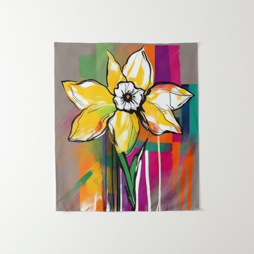 Daffodil Flower Abstract Art Floral Colorful Tapestry