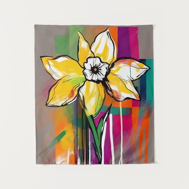 Daffodil Flower Abstract Art Floral Colorful Tapestry (Front)