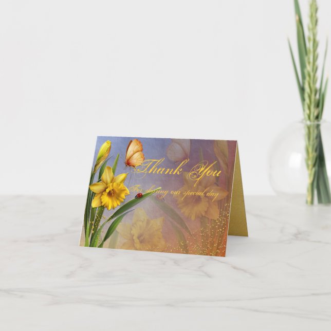 Daffodil Flower and Bud Wedding Thank You Card (Front)