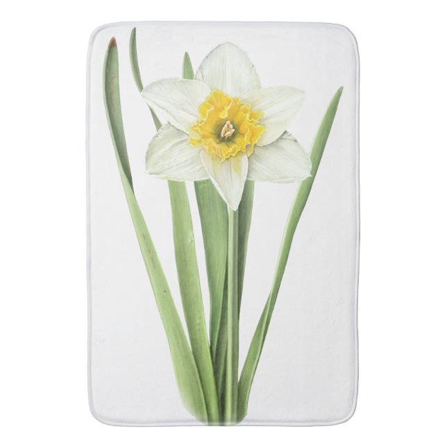 Daffodil Flower Botanical Art Bath Mat (Front Vertical)