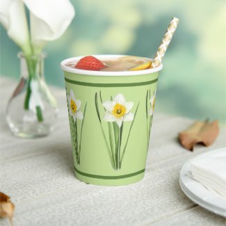 Daffodil Flower Botanical Art Green Paper Cups