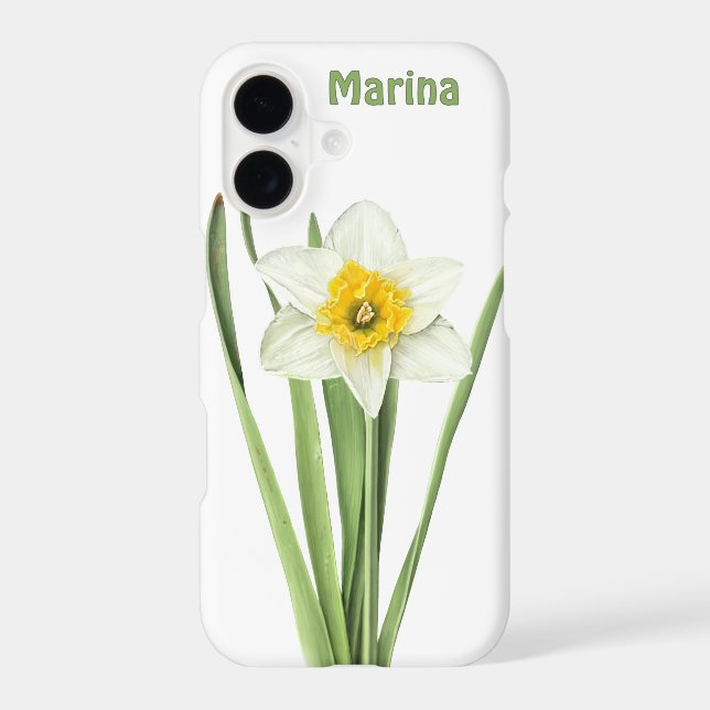Daffodil Flower Botanical Art Personalized iPhone Case (Back)