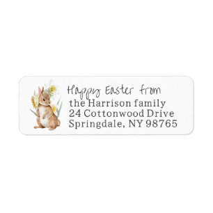 Daffodil Flower Bunny Rabbit Easter Watercolor     Label