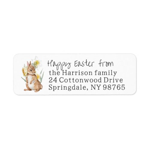 Daffodil Flower Bunny Rabbit Easter Watercolor     Label