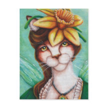 Daffodil Flower Fairy Cat Art Card