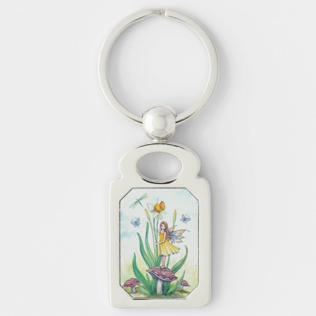 Daffodil Flower Fairy Fantasy Art Keychain (Front)