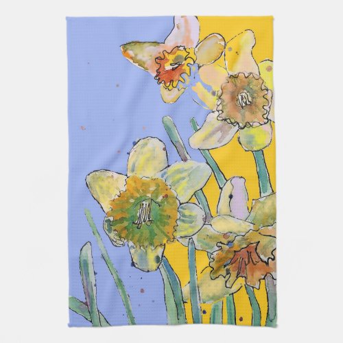 Daffodil Flower Floral Spring Watercolour Lavender Kitchen Towel