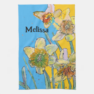 Daffodil Flower Floral Spring Watercolour Womens Kitchen Towel