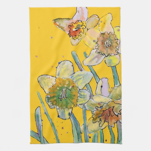 Daffodil Flower Floral Spring Watercolour Yellow Kitchen Towel