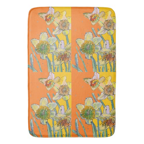 Daffodil Flower Floral Watercolor Orange Bath Mat