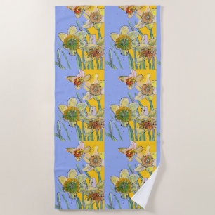 Daffodil Flower Floral Watercolor Purple Lilac Beach Towel
