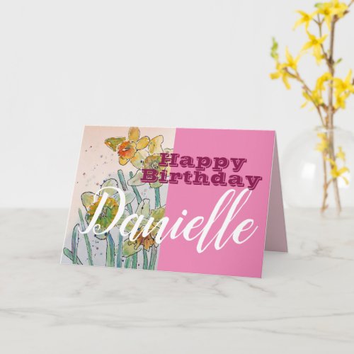 Daffodil Flower Happy Birthday Womans Name Card