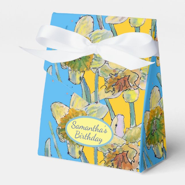 Daffodil Flower Painting floral Birthday Cake Box (Front Side)