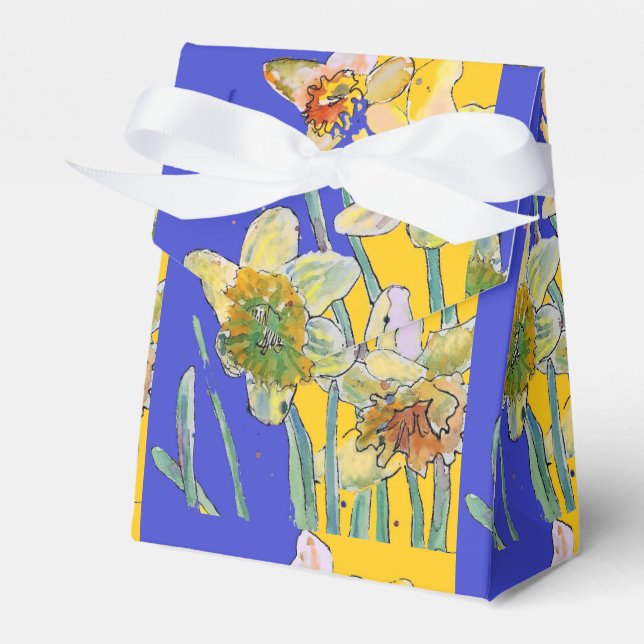 Daffodil Flower Painting floral Birthday Navy Blue Favor Boxes (Front Side)