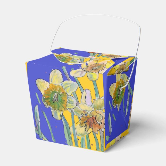 Daffodil Flower Painting floral Birthday Navy Blue Favor Boxes (Front Side)