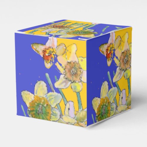 Daffodil Flower Painting floral Birthday Navy Blue Favor Boxes