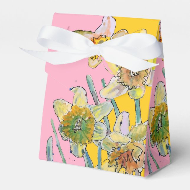 Daffodil Flower Painting floral Birthday Pink art Favor Boxes (Front Side)