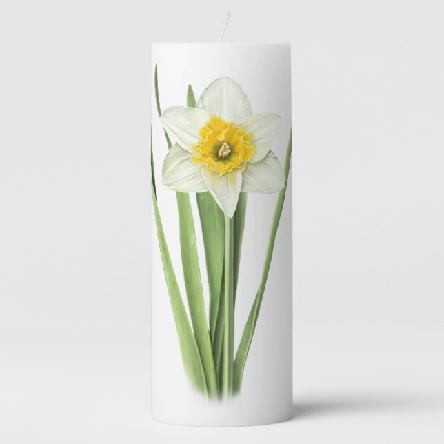 Daffodil Flower Pillar Candle (Front)