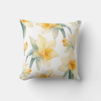 Daffodil Flowers Watercolor Art  Throw Pillow by HappyThoughtsShop at Zazzle
