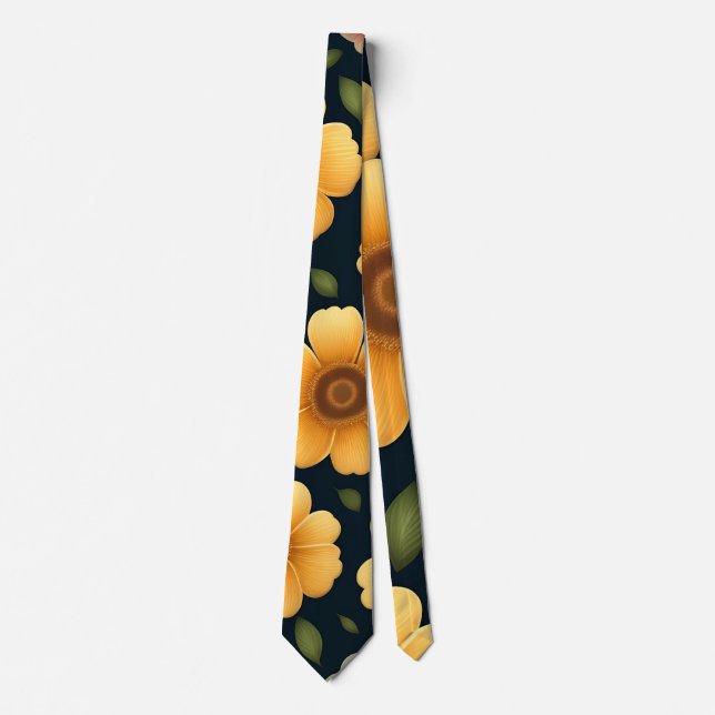 Daffodil flowers Yellow Floral Pattern Neck Tie (Front)
