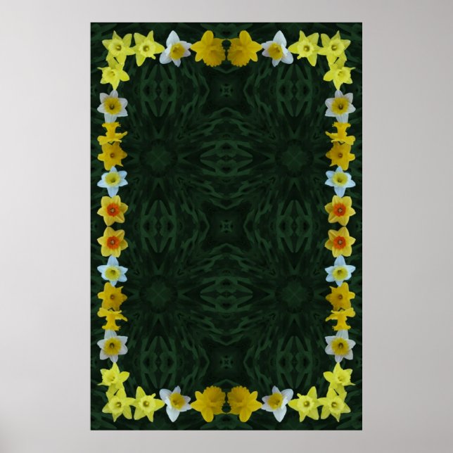 Daffodil Frame on Green Foliage Background Poster (Front)