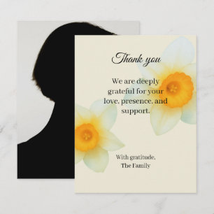 Daffodil funeral thank you card with photo