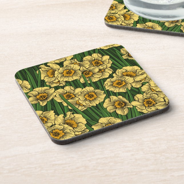 Daffodil garden beverage coaster (Left Side)