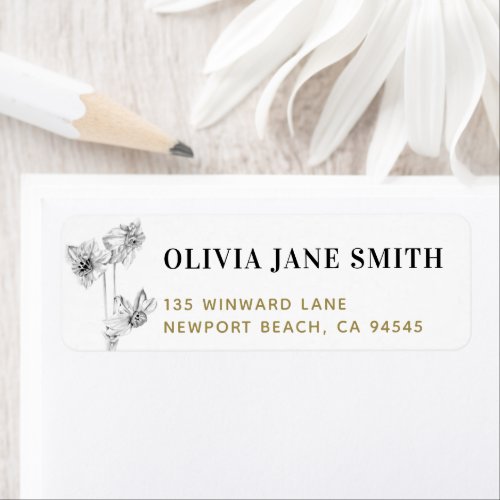 Daffodil Gold Elegant Art Drawing Floral Return Label