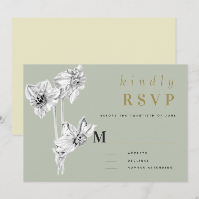 Daffodil Gold Elegant Art Drawn Spring Wedding (Front/Back)