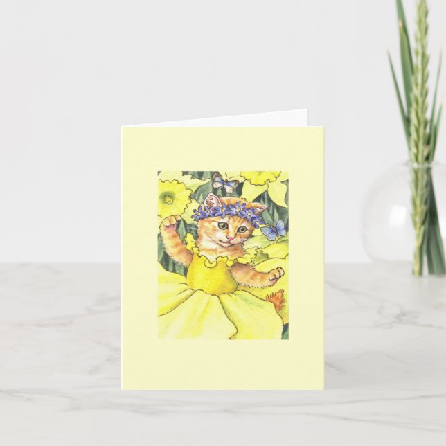 Daffodil Kitten Blank Note Card (Front)