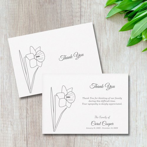Daffodil Line Art Funeral Thank You Note Card