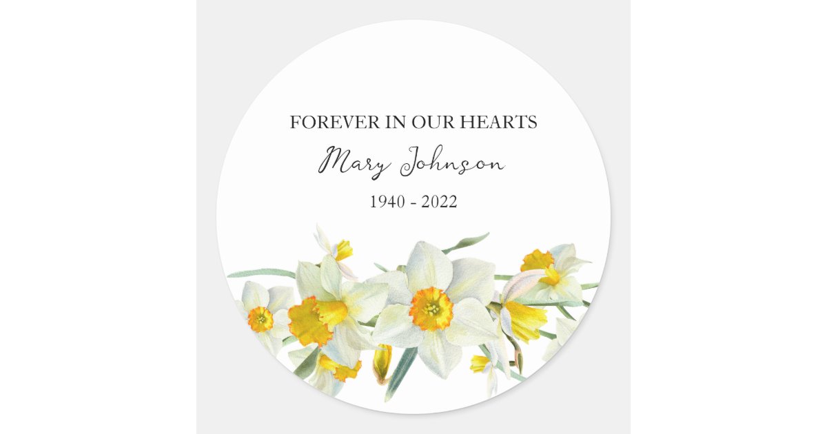 Funeral Sticker Frame Daffodil Memorial Funeral Classic Round Sticker | Zazzle