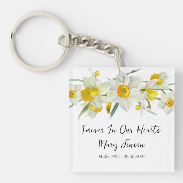 Daffodil Memorial Funeral Photo Keychain (Front)