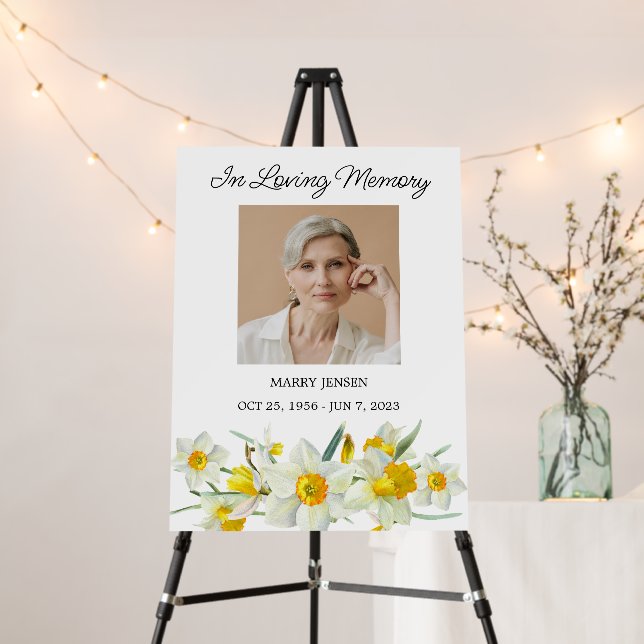 Daffodil Memorial Photo Funeral Foam Board (In Situ (Stand))