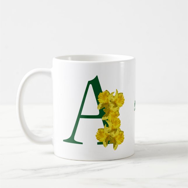 Daffodil Monogram Initial A Personalized Coffee Mug (Left)