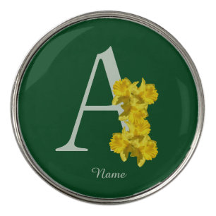 Daffodil Monogram Initial A Personalized Golf Ball Marker