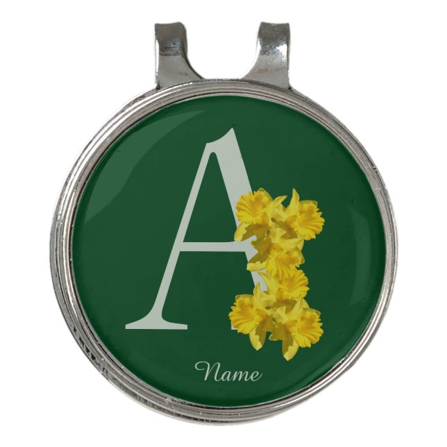 Daffodil Monogram Initial A Personalized Golf Hat Clip (Front)