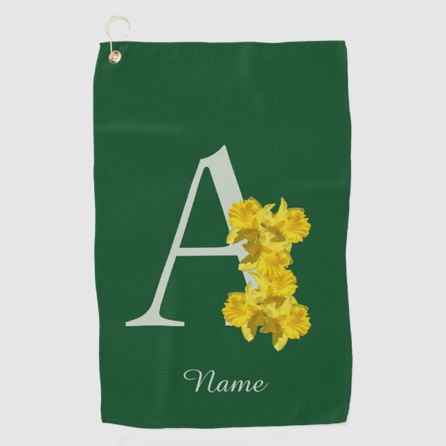 Daffodil Monogram Initial A Personalized Golf Towel (Front)