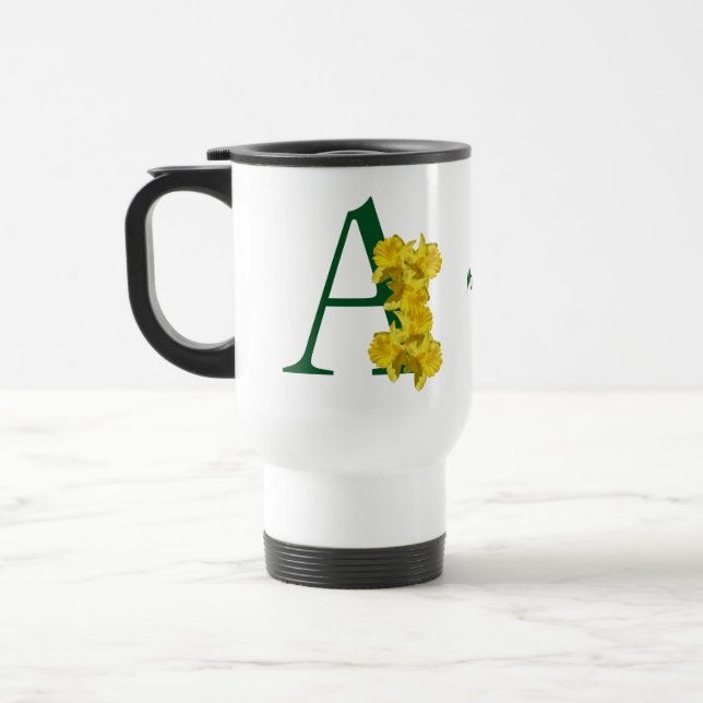 Daffodil Monogram Initial A Personalized Travel Mug (Left)