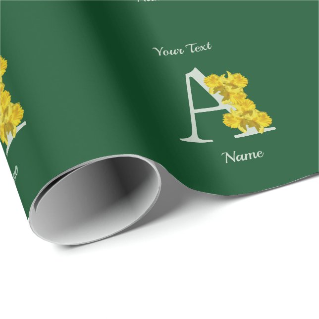 Daffodil Monogram Initial A Personalized Wrapping Paper (Roll Corner)