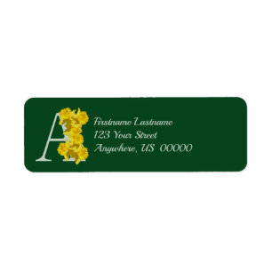 Daffodil Monogram Initial A Your Name Address Label