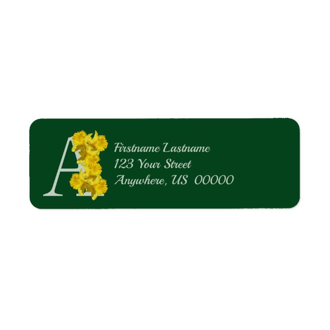 Daffodil Monogram Initial A Your Name Address Label (Front)