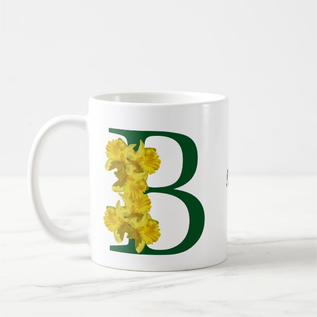 Daffodil Monogram Initial B Personalized Coffee Mug (Left)