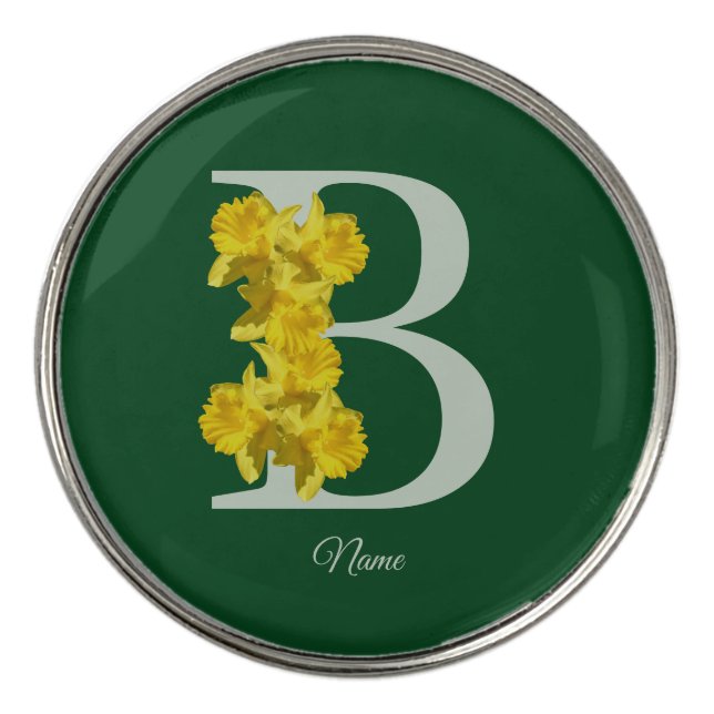 Daffodil Monogram Initial B Personalized Golf Ball Marker (Front)