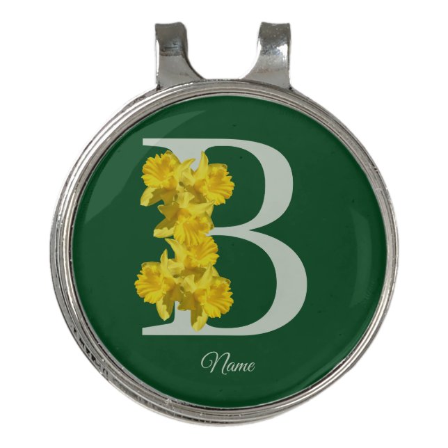 Daffodil Monogram Initial B Personalized Golf Hat Clip (Front)